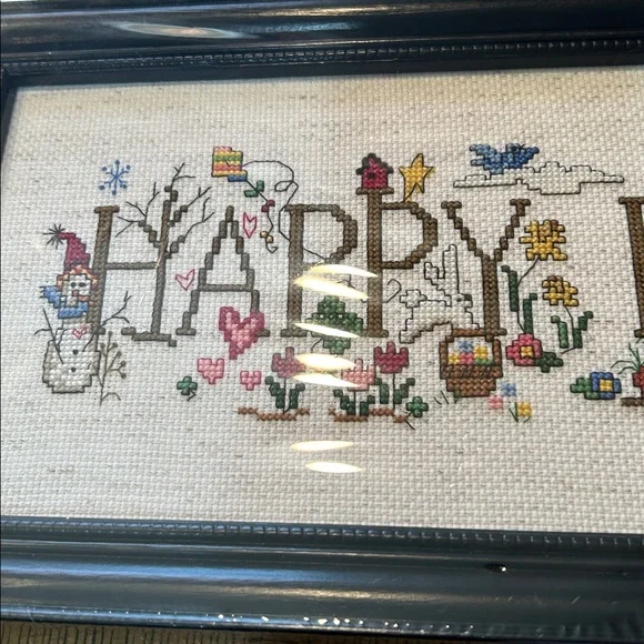 Framed 'Happy Everything' Cross-Stitch Art (New) - Picture 2 of 14